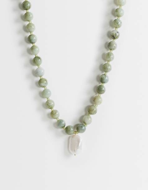 Topshop - Marais - Collar verde y blanco con diseño marmoleado de cuentas y charm de perla - view 1