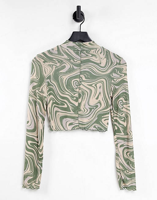 Women Topshop marble swirl seam long sleeve in green 