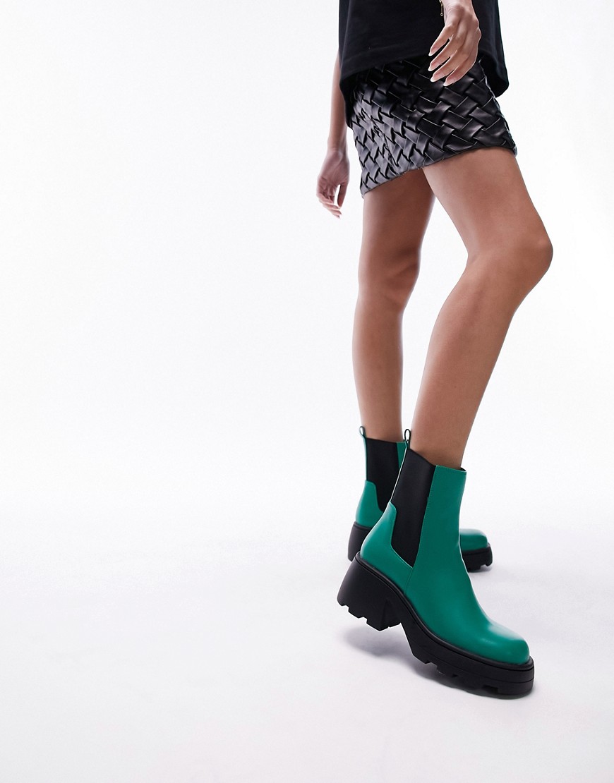 Topshop Margot chunky chelsea boot in green