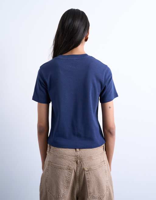 Topshop – Marinblå, krympt och vardaglig t-shirt, 3 av 4