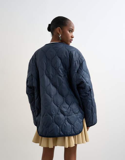 Topshop – Marinblå, quiltad foderjacka i två lager, 4 av 4