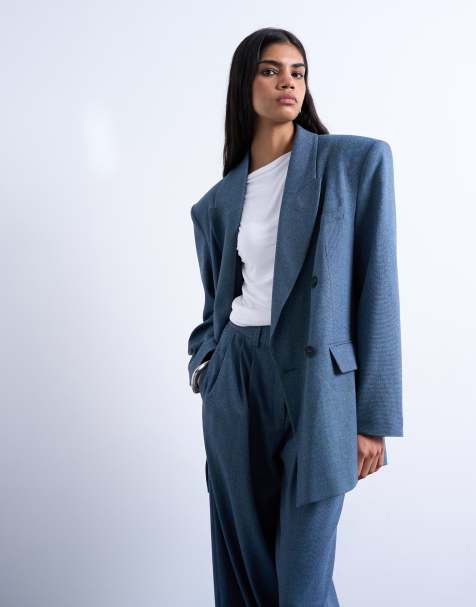 Topshop - Marineblå og oversized samt dobbeltradet blazer i 80'er-stil - view 1