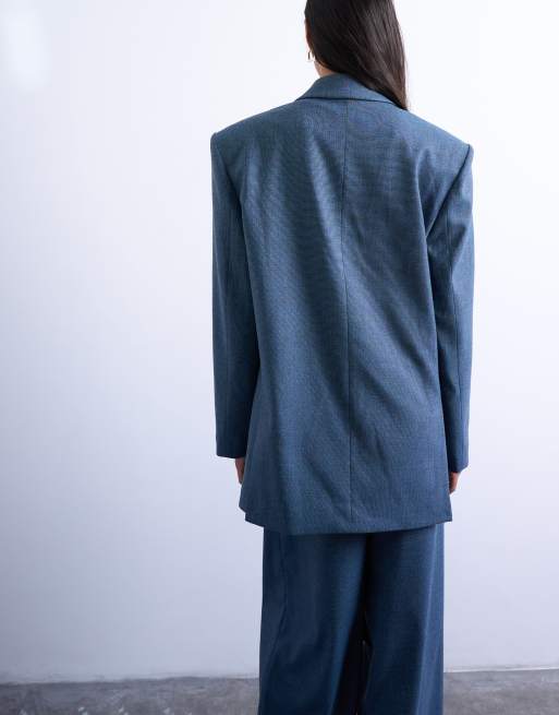 Topshop - Marineblå oversized dobbeltradet habitblazer i 80'er-stil, 4 af 4