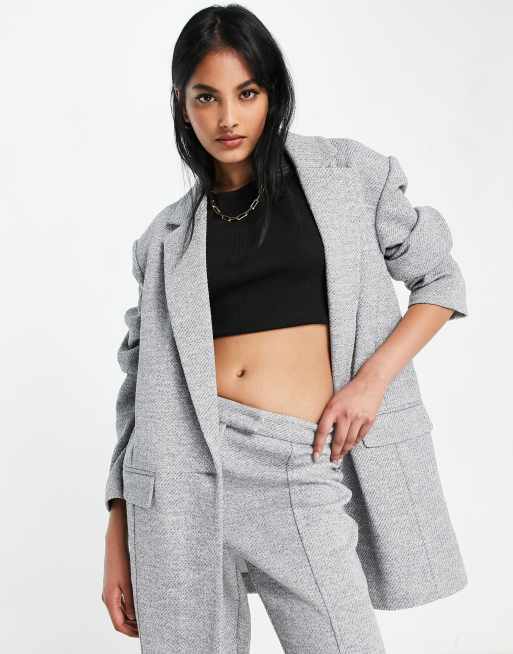 marled jersey blazer in grey ASOS