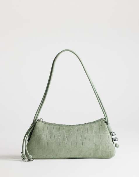 Topshop Marley croc faux suede shoulder bag in green - view 1