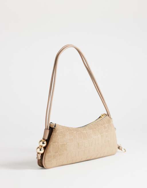 Topshop - Marley - Petit sac porté épaule en daim effet croco - Taupe, 4 de 4