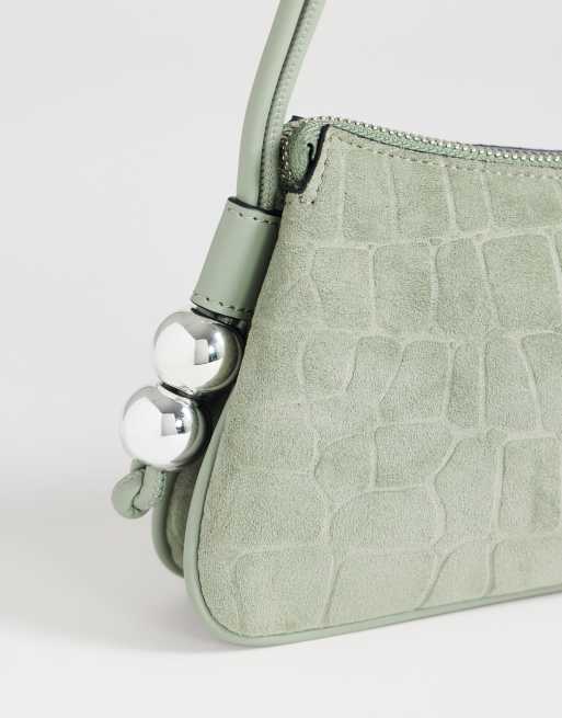 Topshop Marley small croc suede shoulder bag in green, 3 of 4