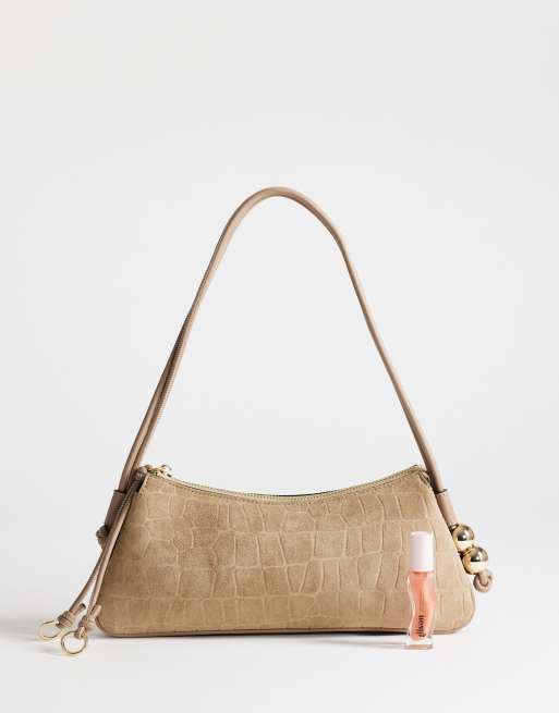 Topshop Marley small croc suede shoulder bag in taupe, 2 of 4
