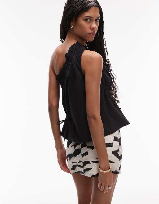 Topshop – Marszczony czarny top na jedno ramię, 4 z 4