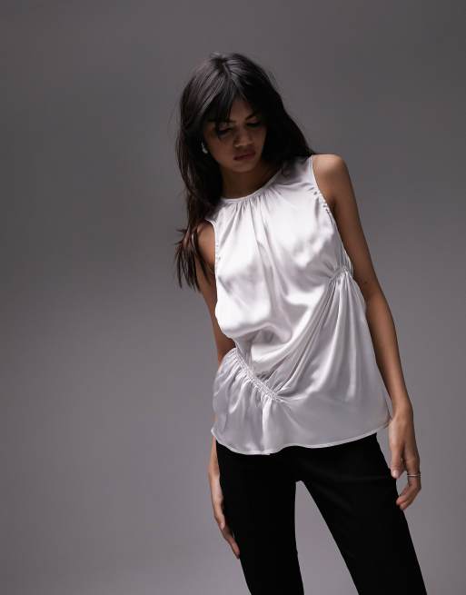 Topshop – Marszczony top w kolorze kości słoniowej