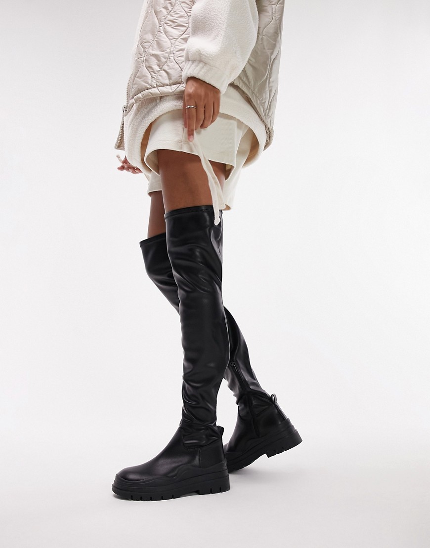 Topshop Martha Over The Knee Stretch Boots In Black