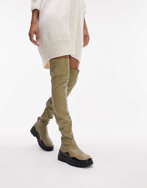 Olive over outlet the knee boots