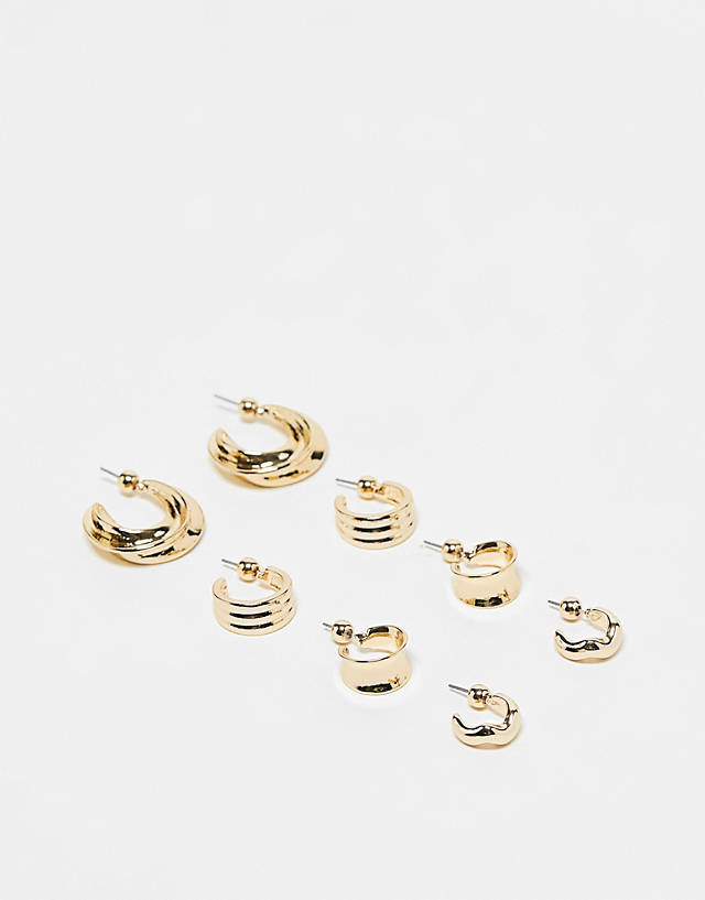 Topshop - martha pack of 4 mixed hoop earrings in gold tone