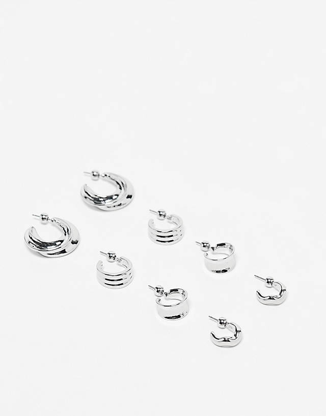 Topshop - martha pack of 4 mixed hoop earrings in silver tone
