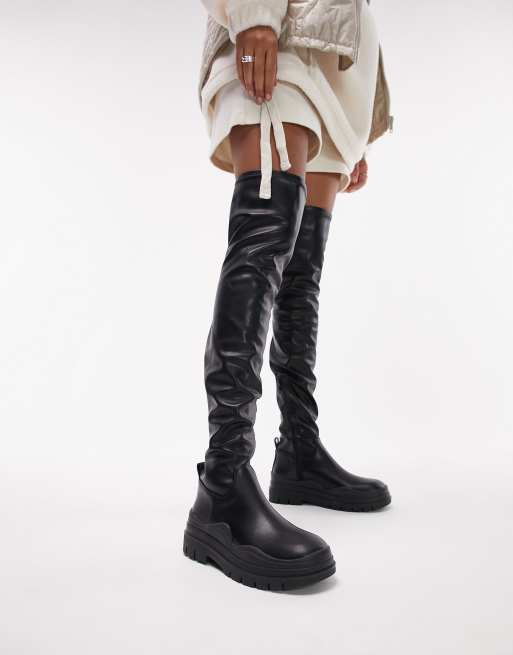 Topshop - Martha - Sorte overknee-støvler med stretch, 4 af 4