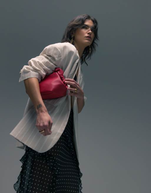 Topshop – Marynarka oversize z fakturowanymi paskami w neutralnym kolorze, część zestawu