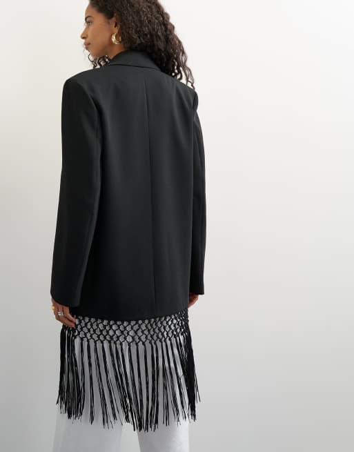 Topshop marynarka z frędzlami w kolorze czarnym, 4 z 4