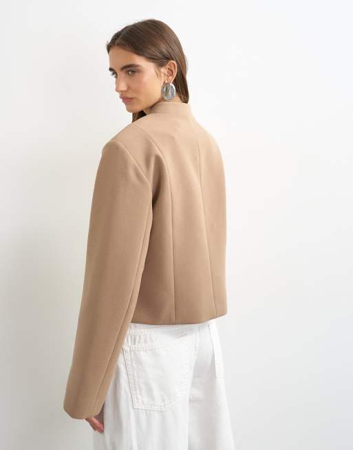 Topshop marynarka ze stójką w kolorze brązowym, 3 z 4
