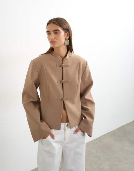 Topshop marynarka ze stójką w kolorze brązowym, 4 z 4