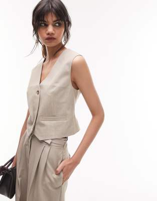 Topshop - Maskuline, schmal zulaufende Hose in meliertem Beige, Kombiteil-Neutral