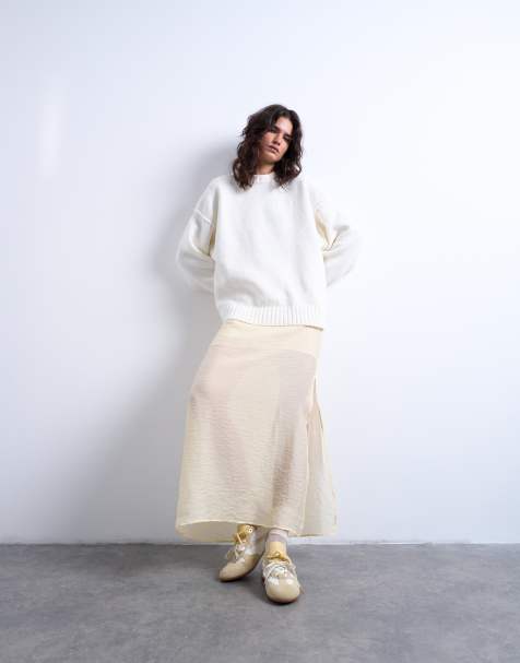 Topshop double layer sheer straight skirt in buttermilk