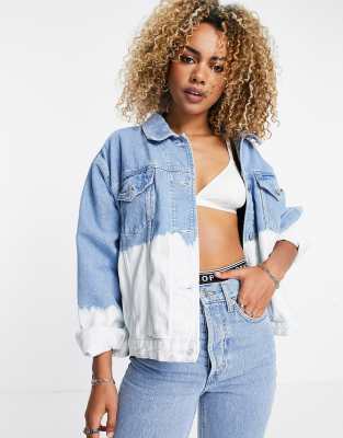 TOPSHOP RECYCLED COTTON BLEND DIP DYE DENIM JACKET IN BLEACH - PART OF A SET-BLUES 05J50TBLC