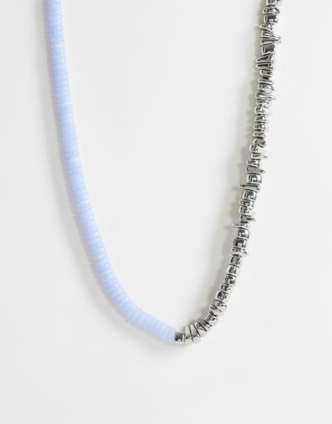 Topshop Mateo beaded necklace in silver and blue - view 1