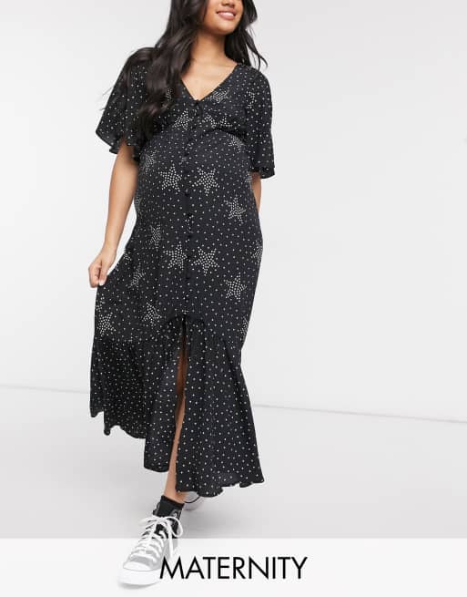 Topshop Maternity angel sleeve maxi dress in black print