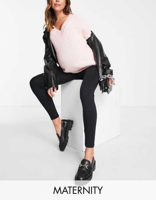 Topshop Maternity - Ankellange leggings med taljekant over maven i sort