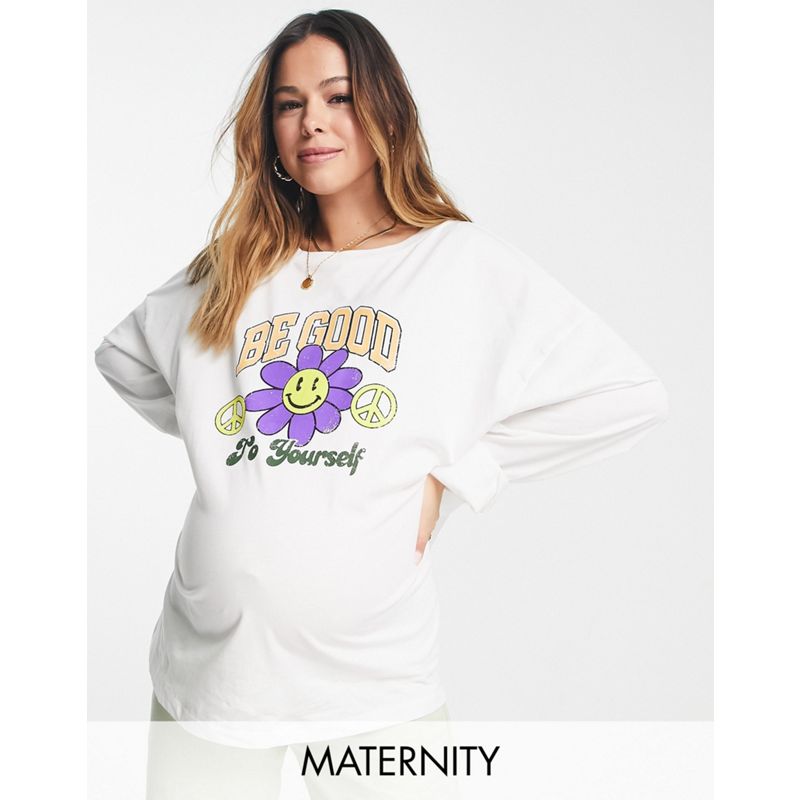 Donna Top Topshop Maternity - Be Good - T-shirt stile skater bianca a maniche lunghe