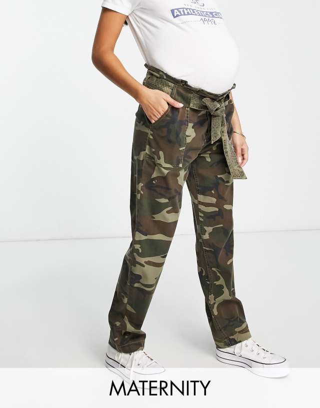 Topshop Maternity belted high waist pants in camo