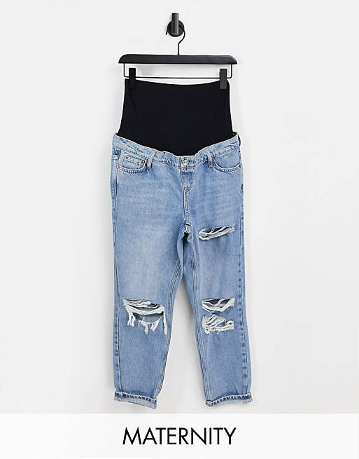 Topshop Maternity bleach ripped Mom jeans