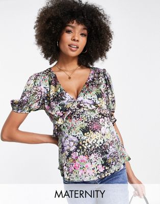 Chemises et blouses Topshop Maternity - Blouse satinée rétro à imprimé floral - Multicolore