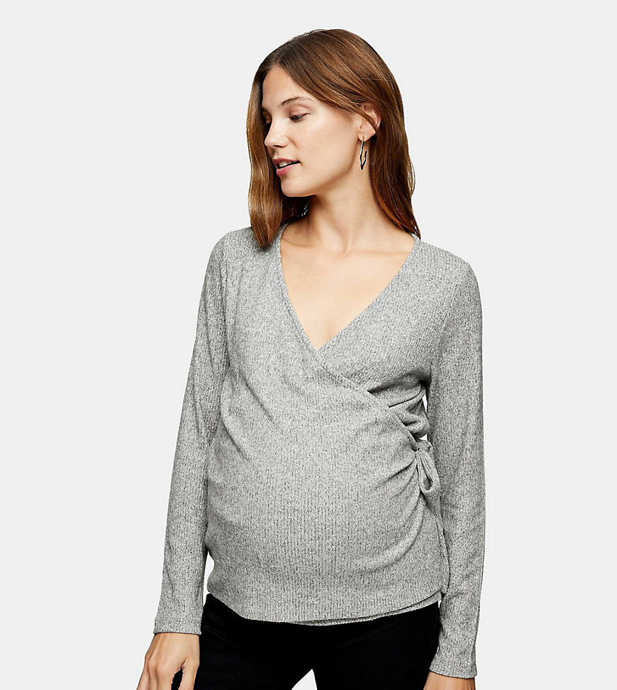 Topshop Maternity Brushed Ribbed Ballet Top In Gray-grey