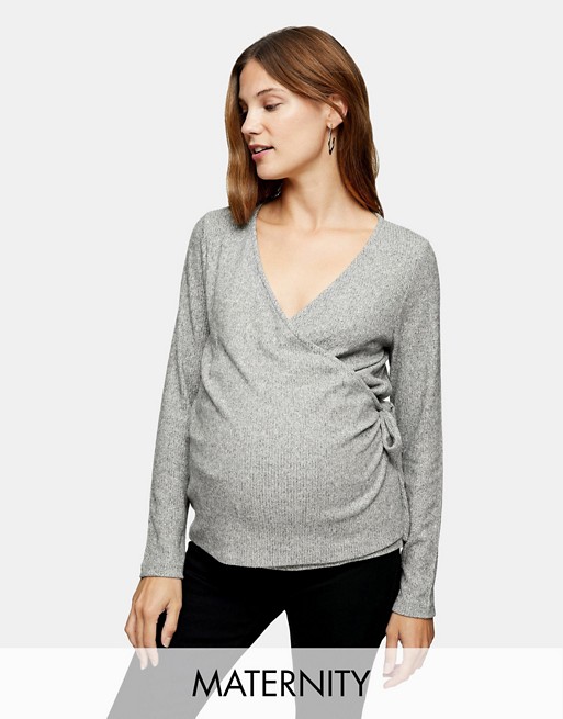 Topshop Maternity brushed ribbed ballet top in grey