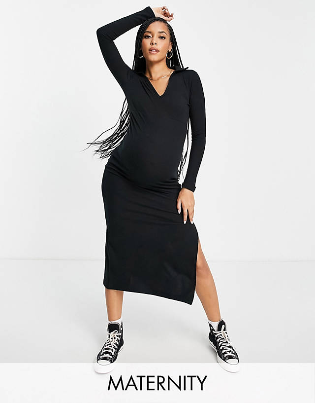 Topshop Maternity - collared jersey midi dress in black