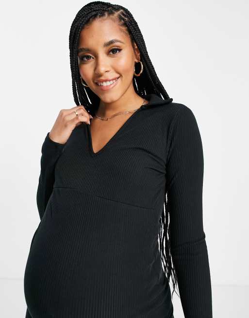 Topshop Maternity collared jersey midi dress in black - ShopStyle