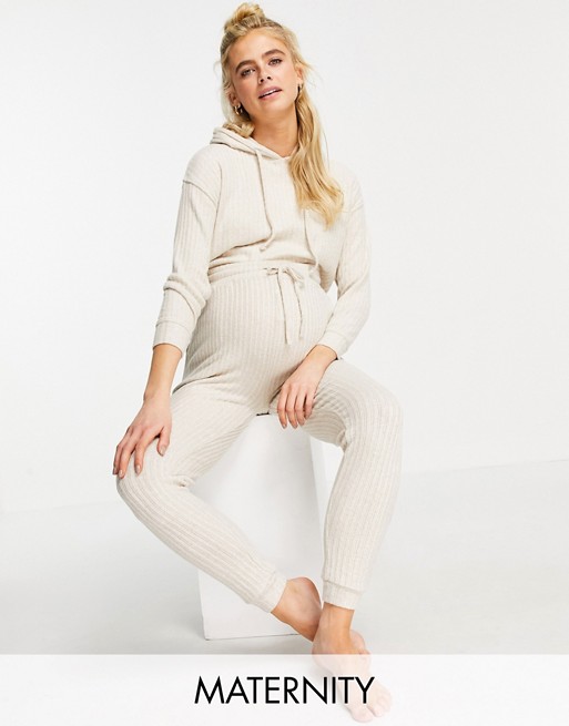 Topshop Maternity cosy fit rib jogger in stone