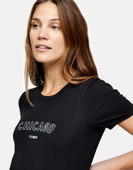 Topshop Maternity – Czarny T-shirt z nadrukiem „Chicago”, 3 z 4