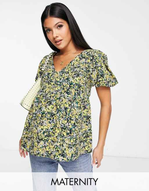 ASOS BLUE FLORAL MATERNITY/ NURSING LAYERED TOP SIZE 16