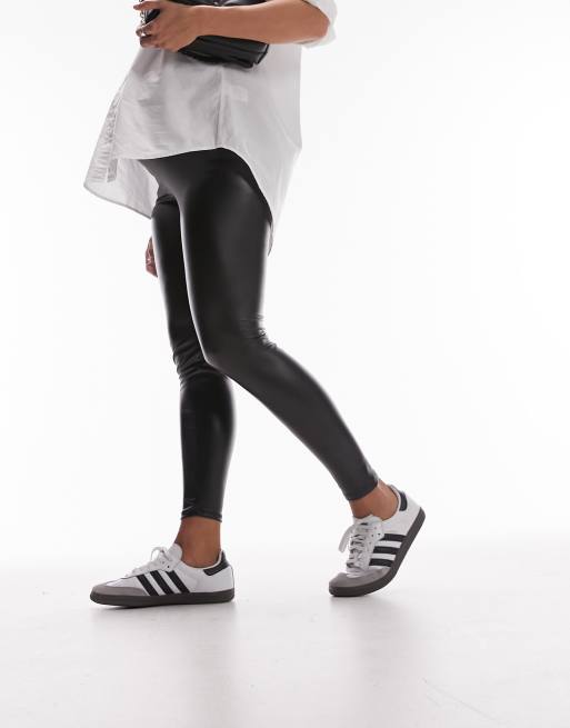 Fashion Plain Wet Look Leggings Black Pants