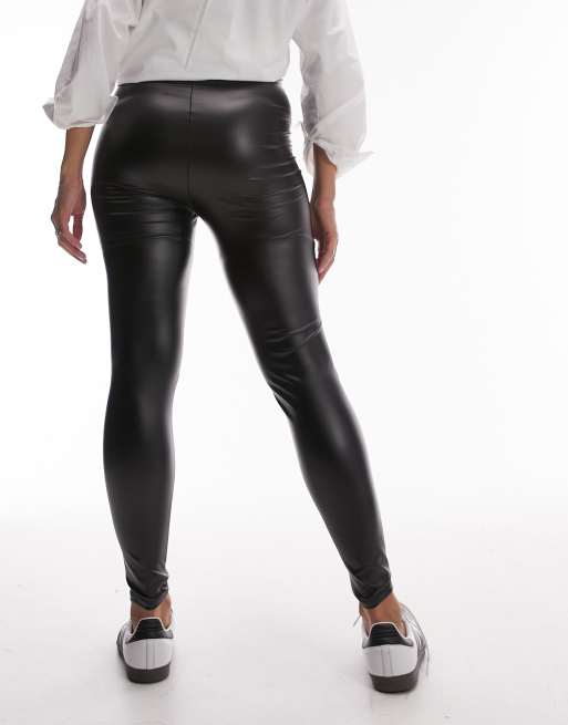 Topshop leather look legging in black