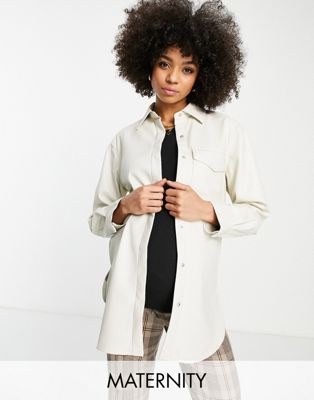 Topshop Maternity faux leather shirt in white
