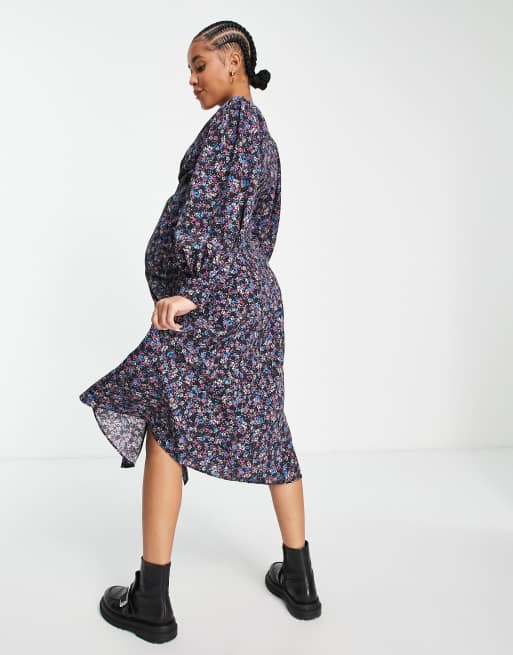 Topshop Maternity floral print button down midi tea dress in Multi