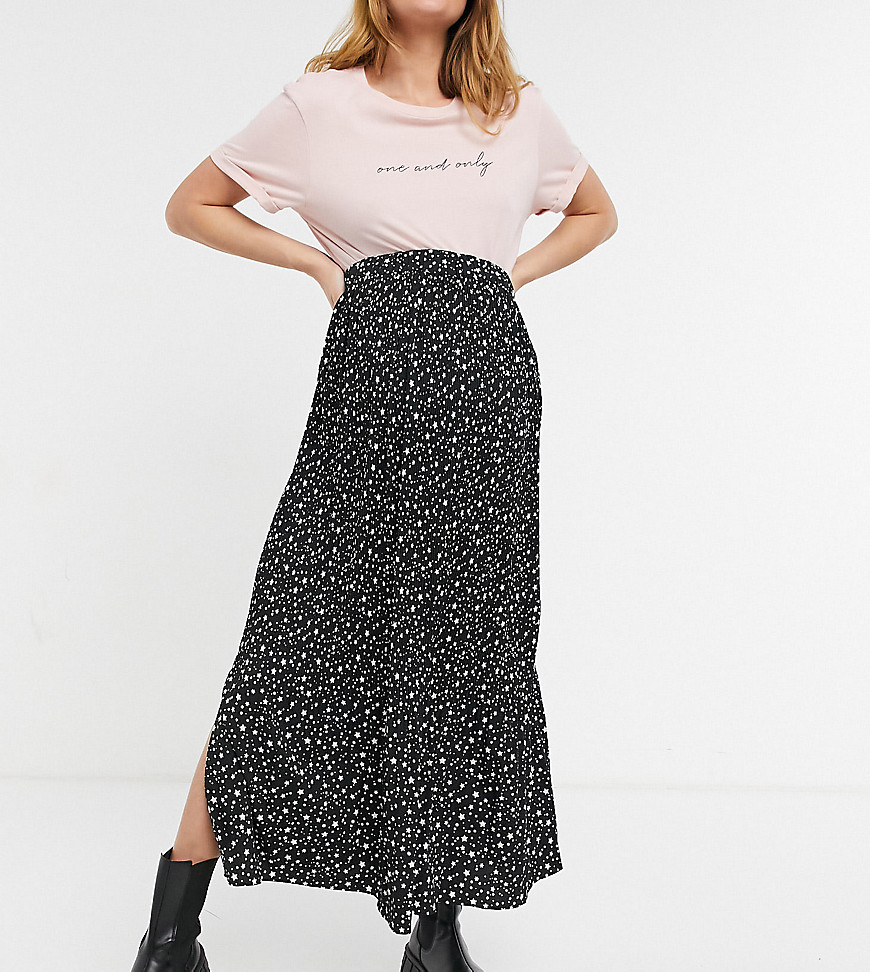 Topshop Maternity - Geplooide lange rok in zwart met sterrenprint