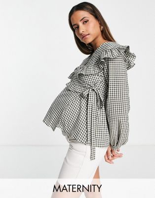 Topshop maternity gingham wrap blouse in multi