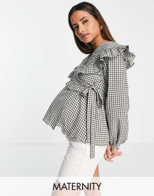 Topshop Maternity Gingham Wrap Blouse In Multi