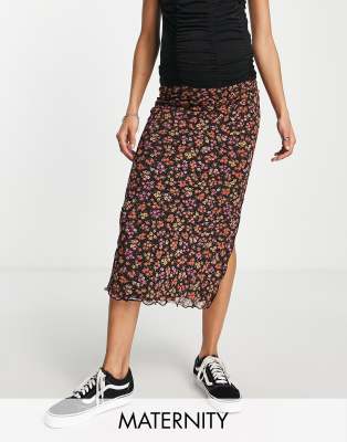 Topshop Maternity - Gonna midi in rete a fiorellini grunge, multicolore
