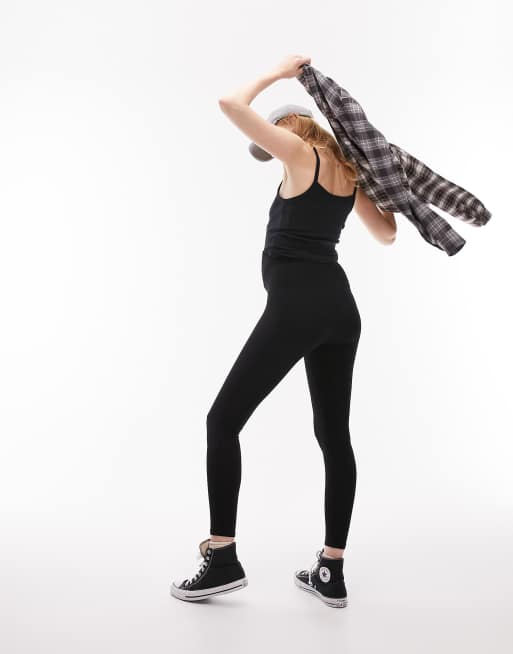 Lindex brushed inside leggings with elasticated waist in black