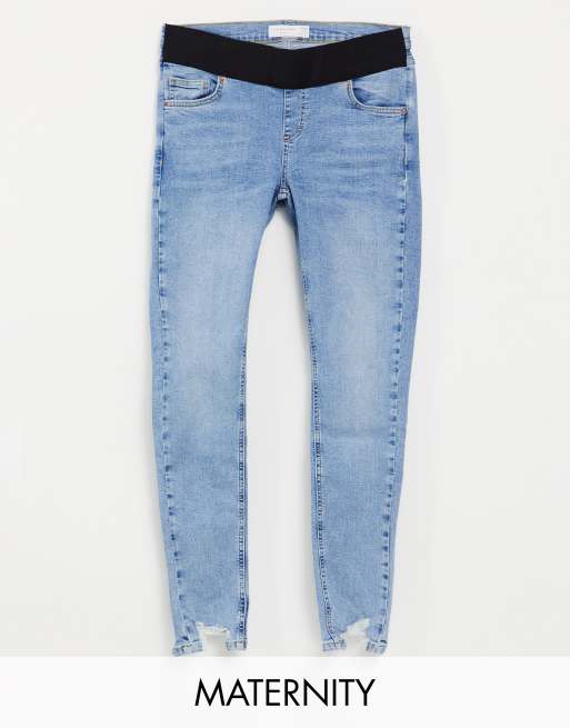 Topshop Maternity - Jamie - Jean à ourlet déchiré avec bande sous le ventre - Délavé